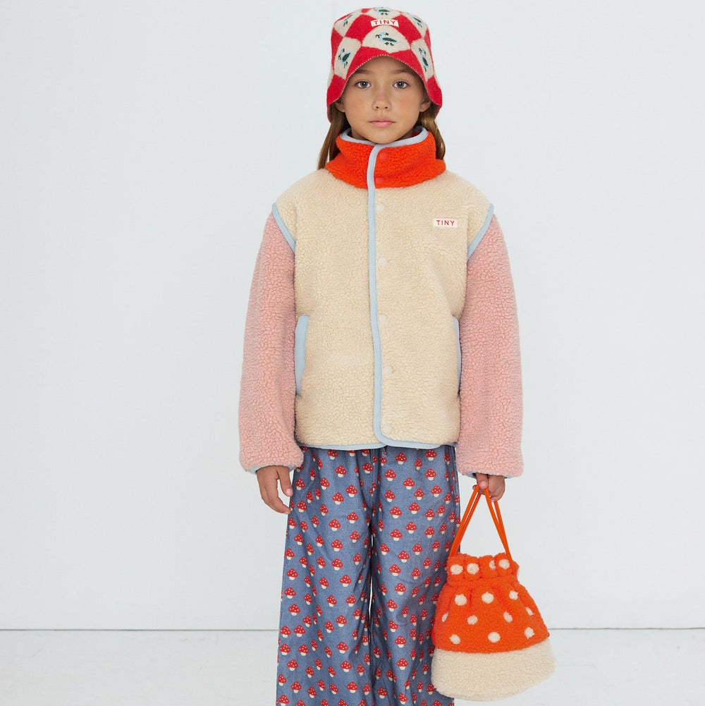Tiny Cottons Color Block Sherpa Jacket: Vanilla - additional angle