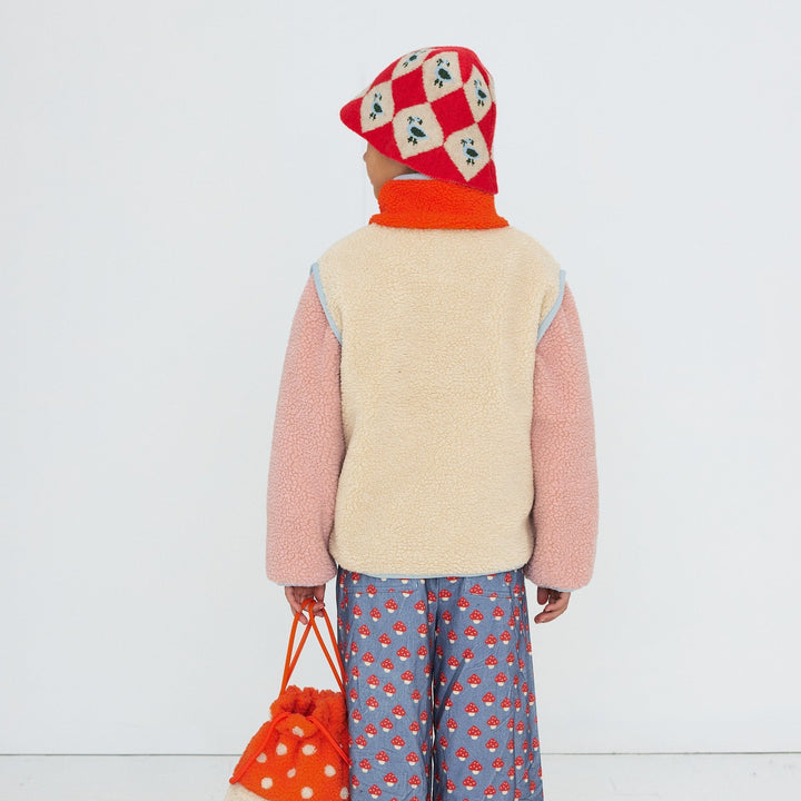 Tiny Cottons Color Block Sherpa Jacket: Vanilla - additional angle