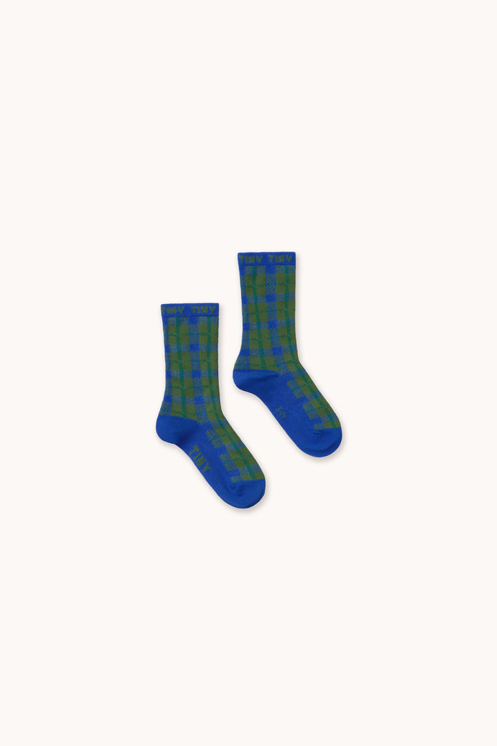 Tiny Cottons Blue Check Medium Socks worn