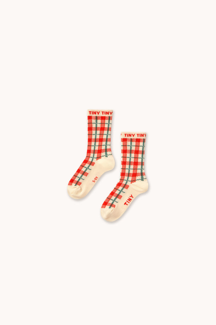Tiny Cottons Cream Check Medium Socks