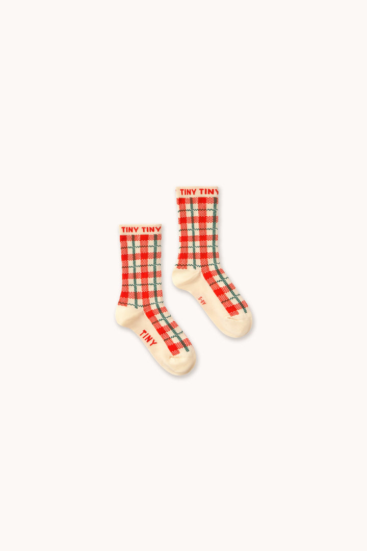 Tiny Cottons Cream Check Medium Socks worn