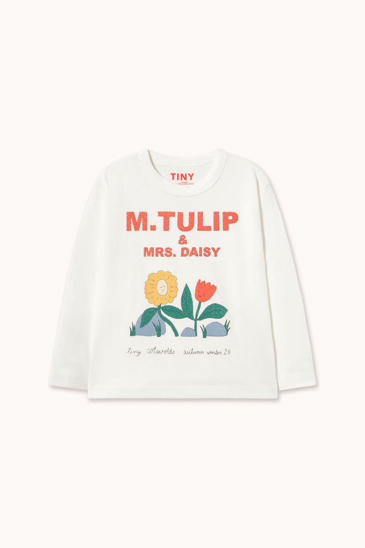 Tiny Cottons Tulip and Daisy Graphic Sleeve Tee off-white