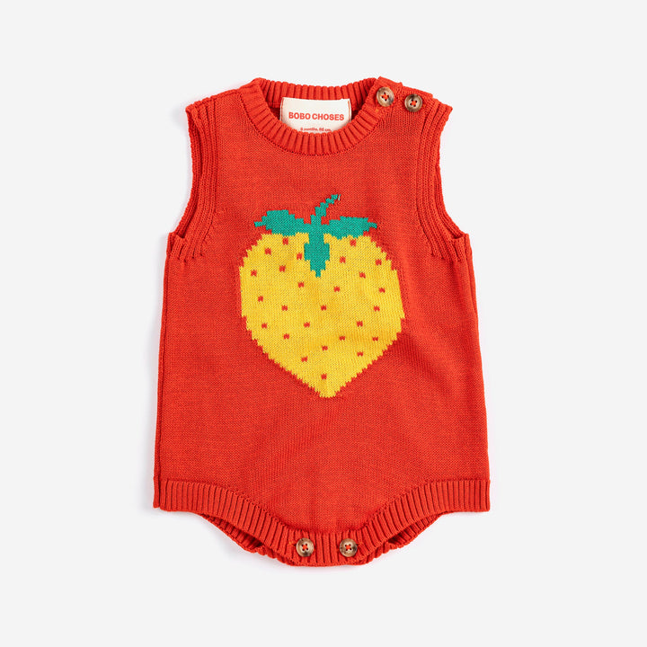 BOBO CHOSES PIXEL STRAWBERRY KNITTED ROMPER
