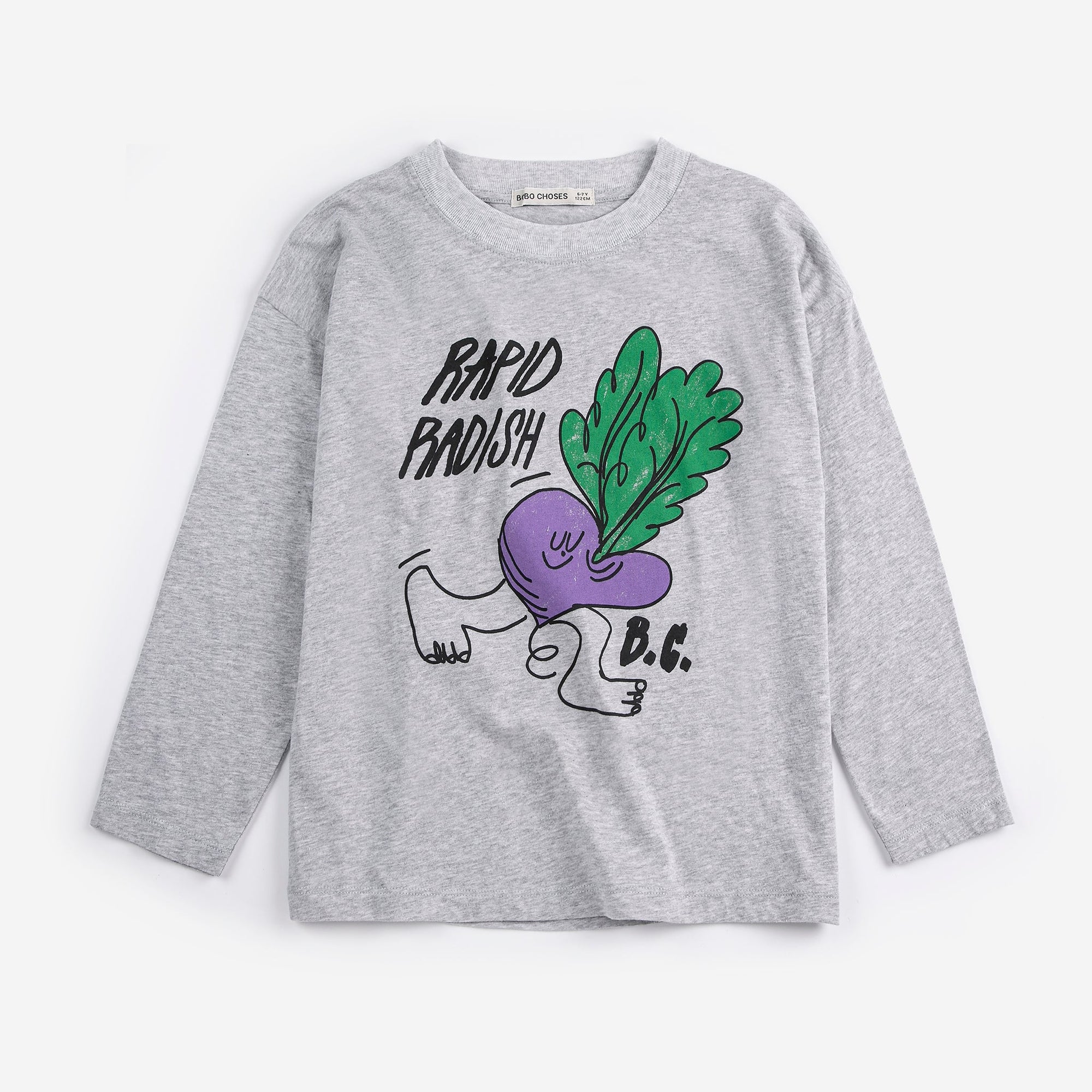 BOBO CHOSES RAPID RADISH L/SLEEVE T-SHIRT: HEATHER GREY