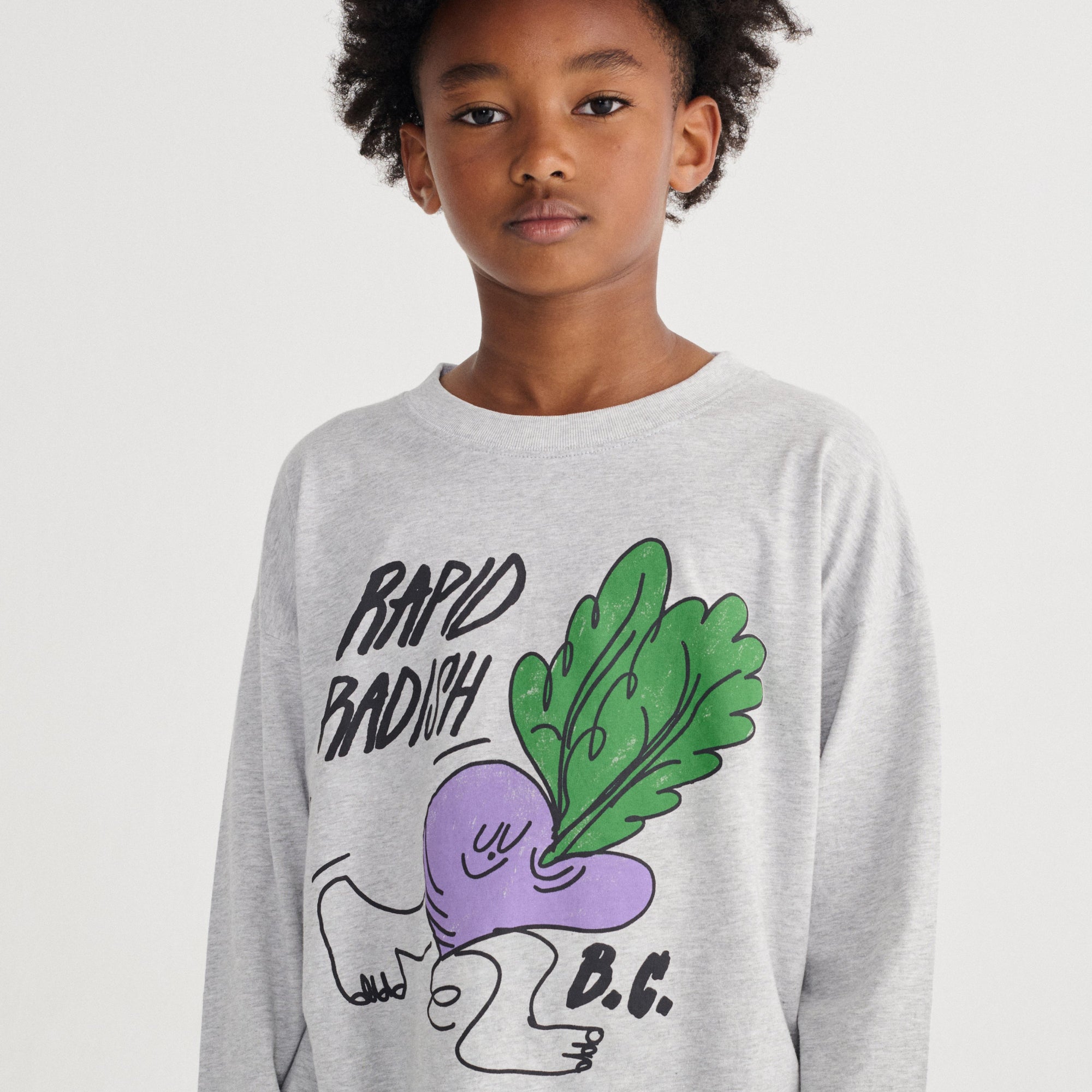 BOBO CHOSES RAPID RADISH L/SLEEVE T-SHIRT: HEATHER GREY
