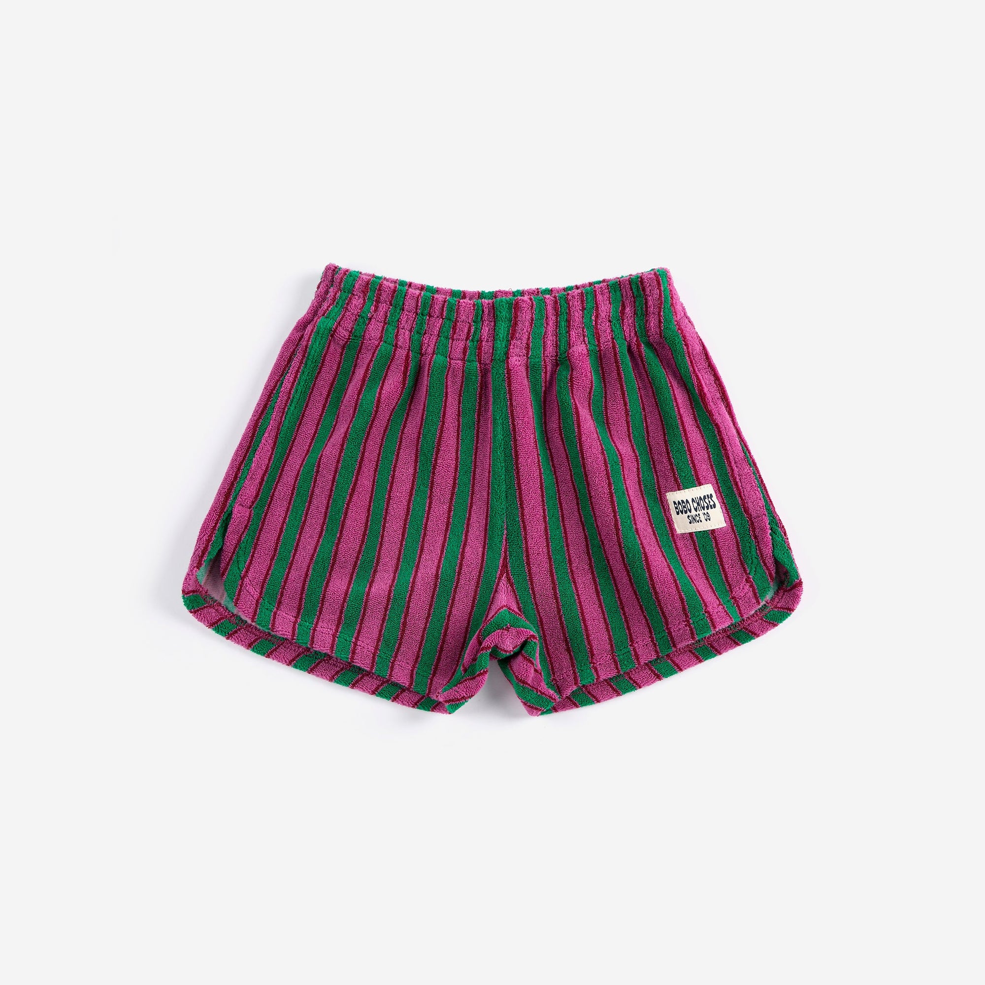 BOBO CHOSES STRIPED TERRY CLOTH SHORTS: PURPLE