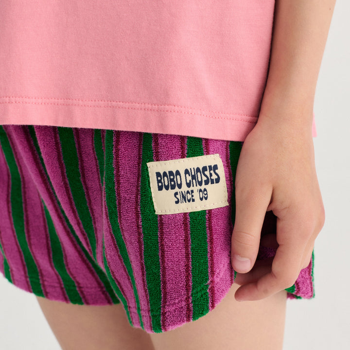 BOBO CHOSES STRIPED TERRY CLOTH SHORTS: PURPLE