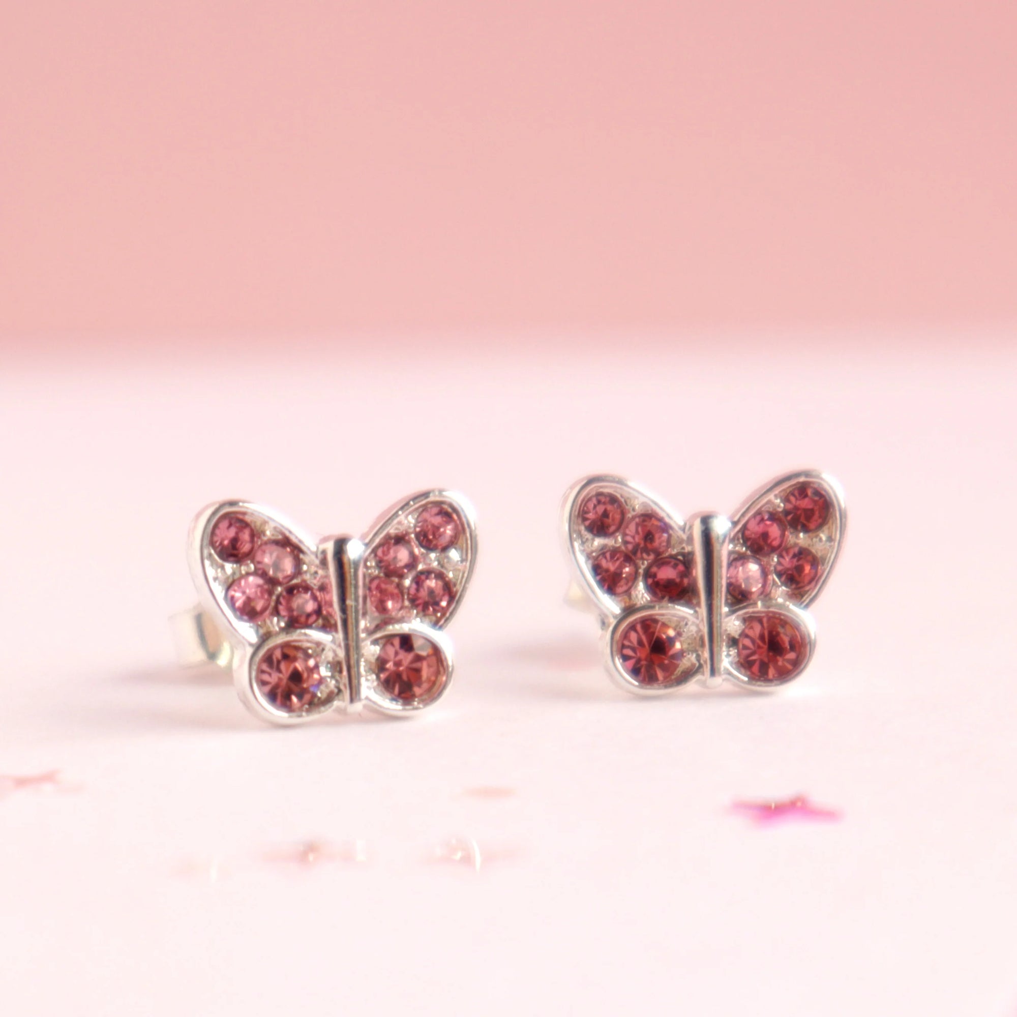 LAUREN HINKLEY PINK CRYSTAL BUTTERFLY EARRINGS