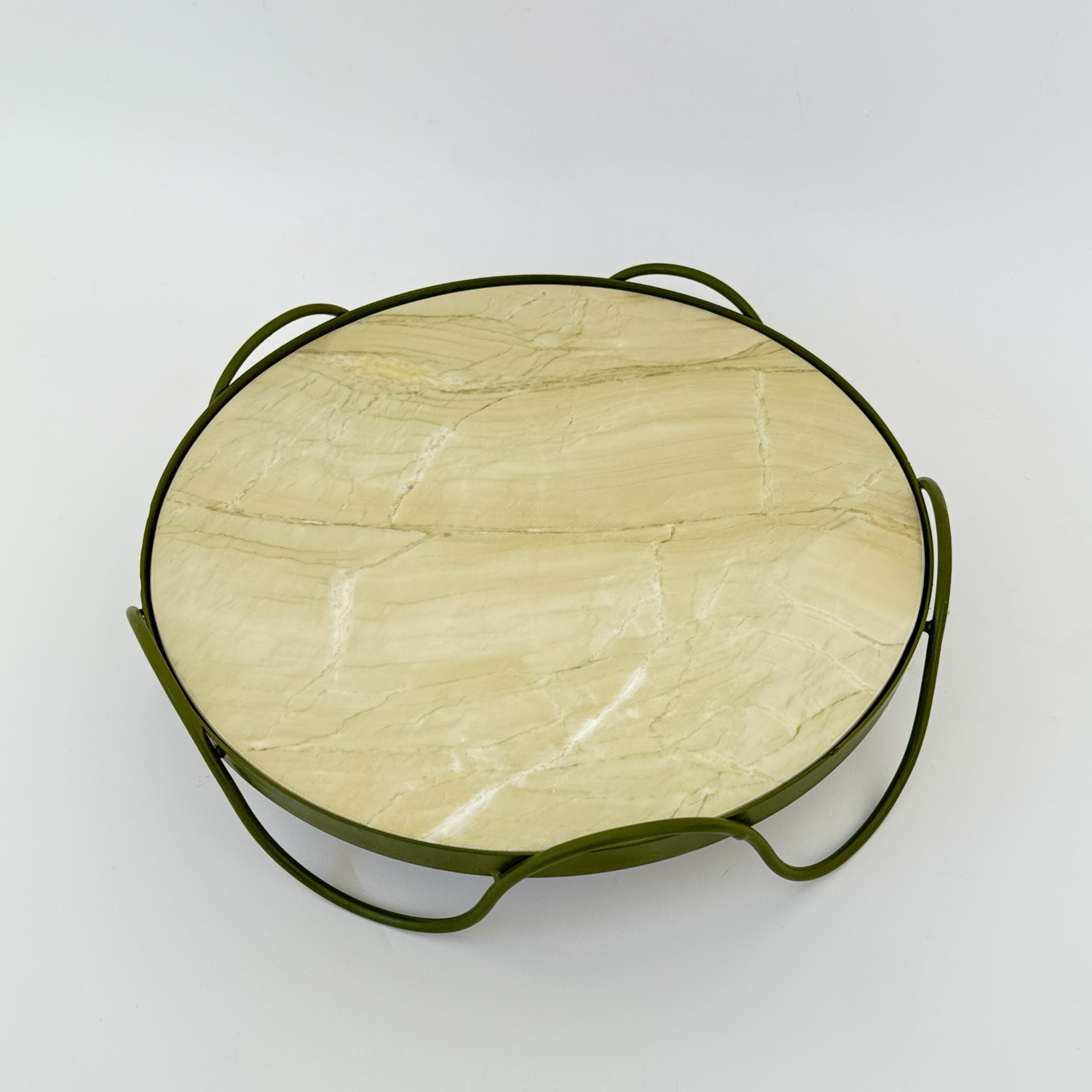 LOREN MARBLE/ METAL ROUND TRAY: GREEN