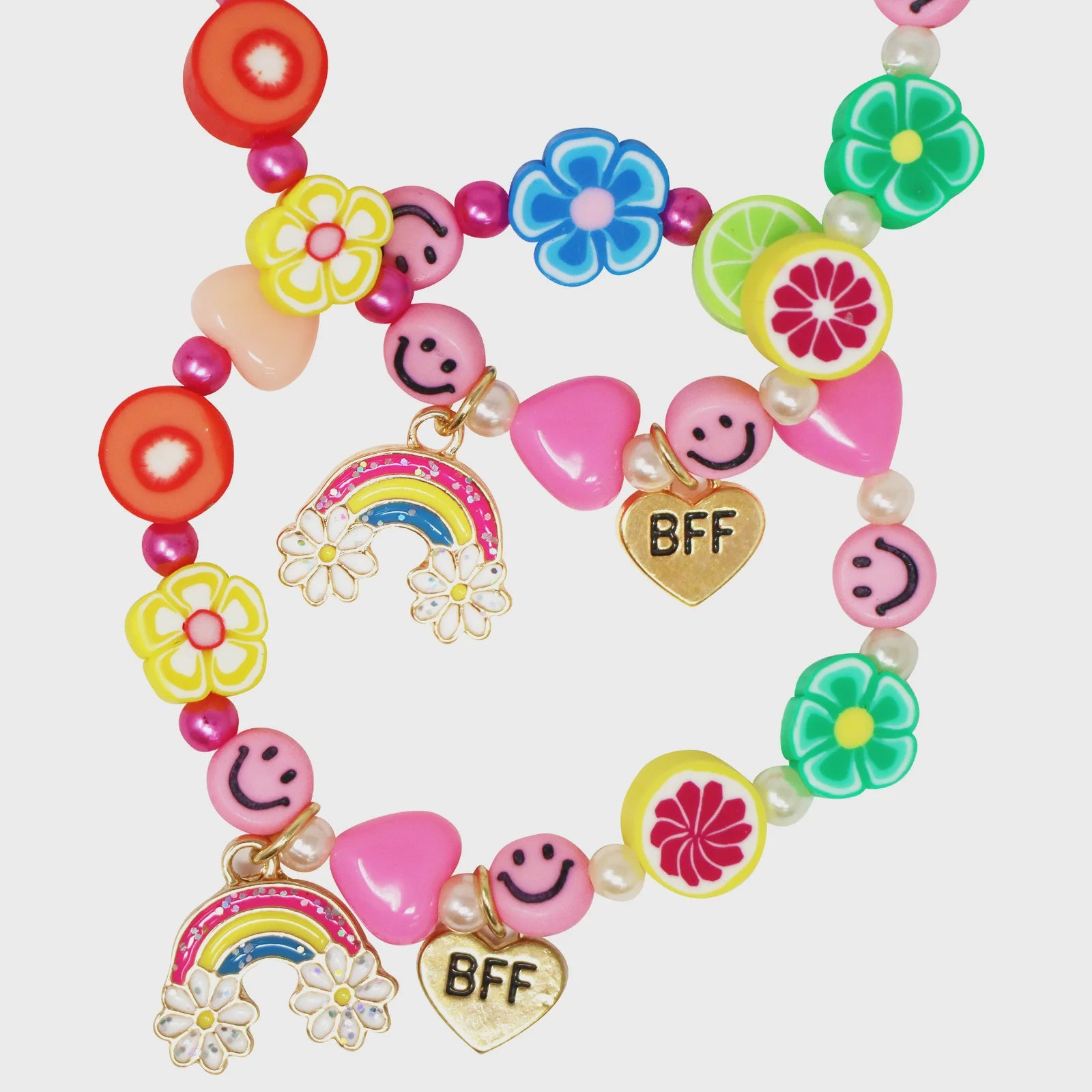 BFF RAINBOW SMILEY FACE BRACELET SET