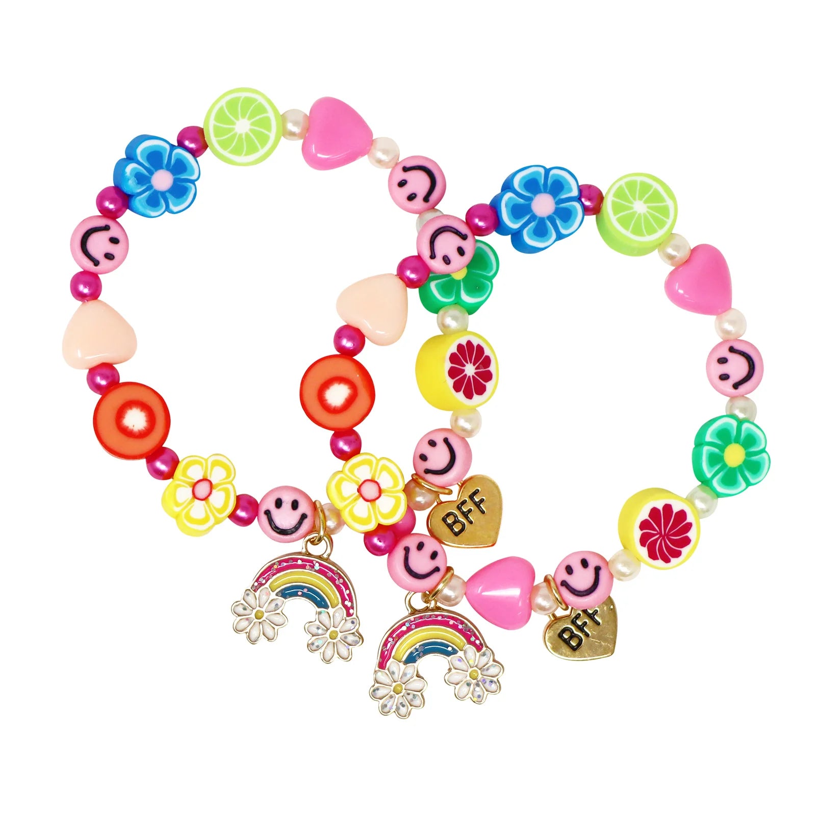 BFF RAINBOW SMILEY FACE BRACELET SET