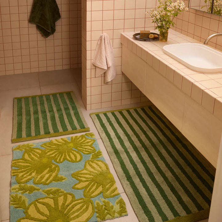 BONNIE AND NEIL STRIPE REVERSIBLE BATH MAT: KHAKI