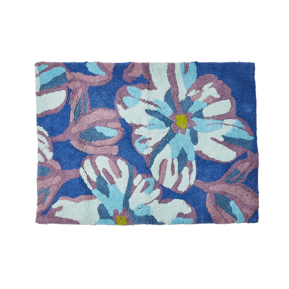 Bonnie and Neil Dutch Floral Bath Mat Blue - cotton bath mat