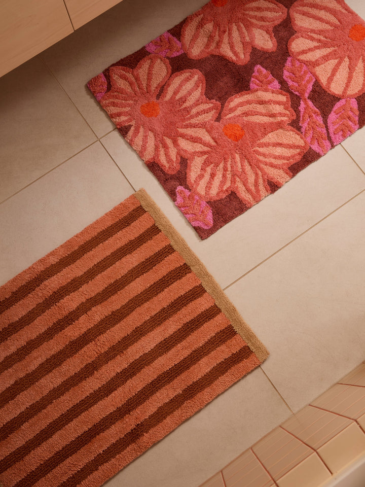 Bonnie and Neil stripe reversible bath mat in terracotta