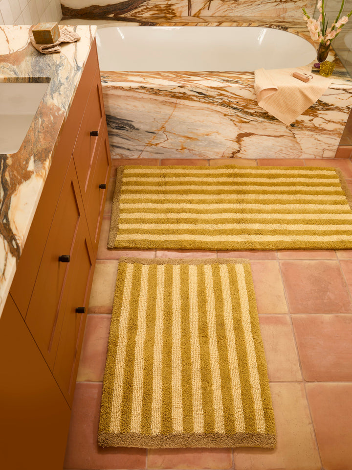 Bonnie and Neil stripe reversible bath mat in mustard