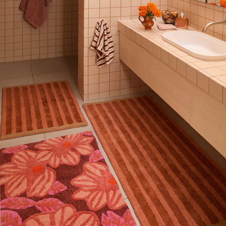BONNIE AND NEIL STRIPE REVERSIBLE LONG BATH MAT: TERRACOTTA