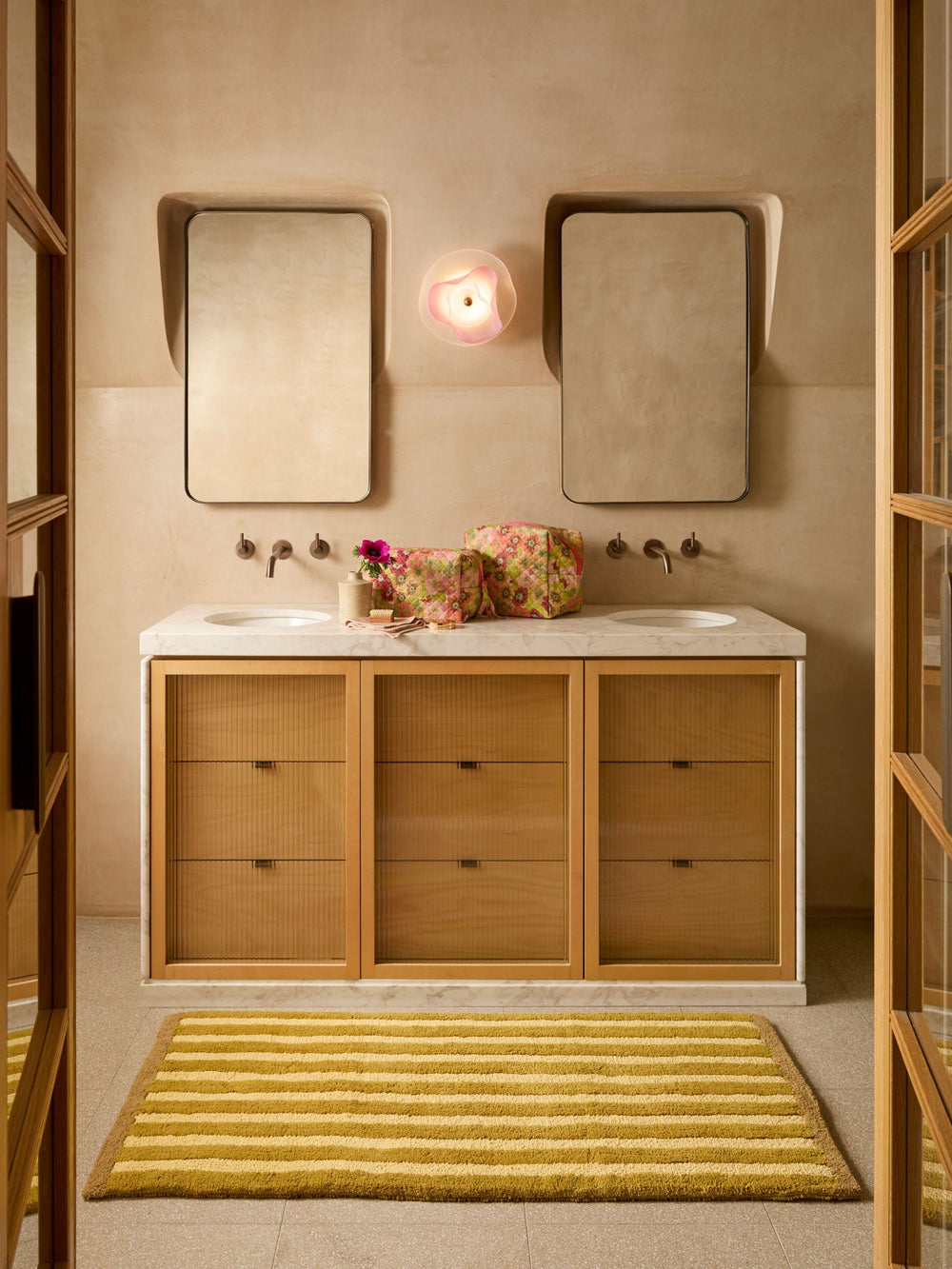 Bonnie and Neil stripe reversible long bath mat in mustard