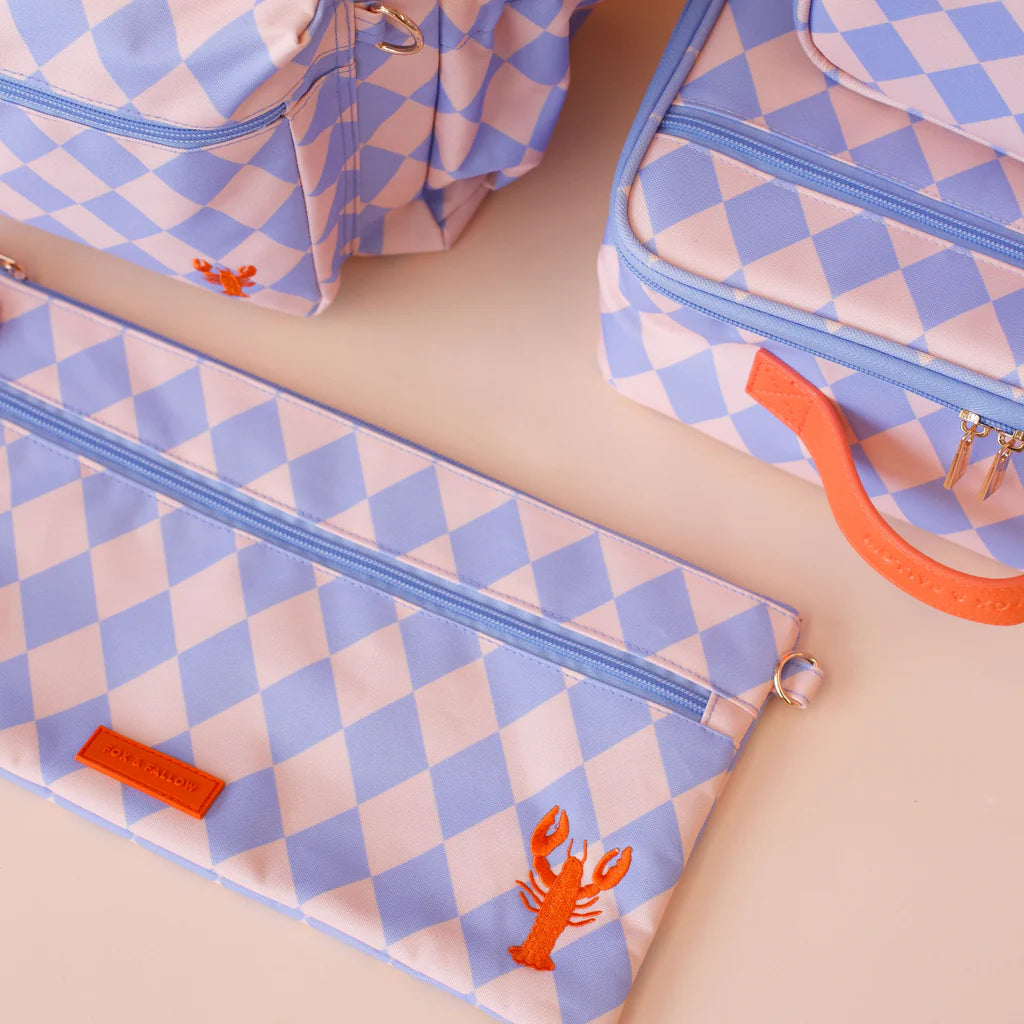 FOX & FALLOW LARGE PENCIL CASE: BLUE DIAMONDS
