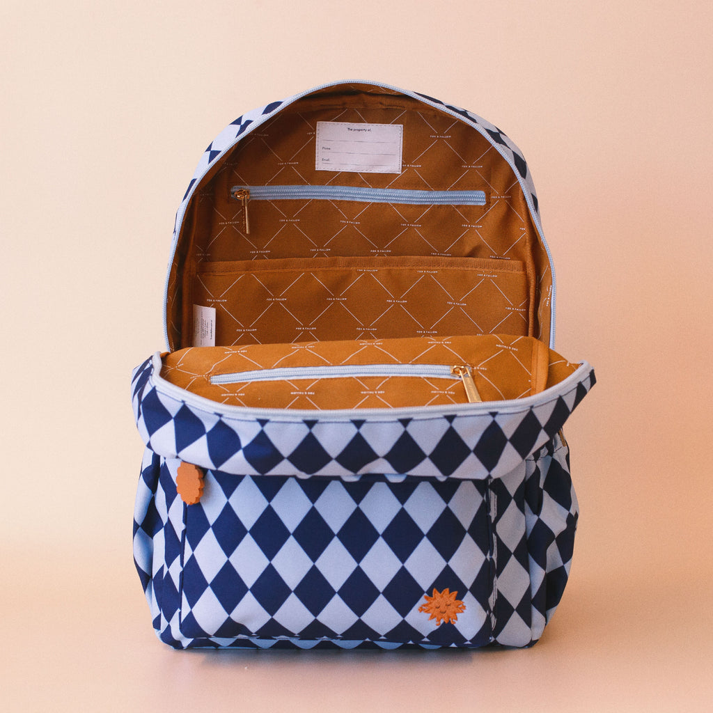 FOX & FALLOW BACKPACK: NAVY DIAMONDS