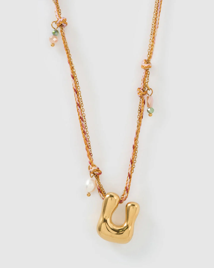 ARMS OF EVE BUBBLE LETTER NECKLACE: BLUSH