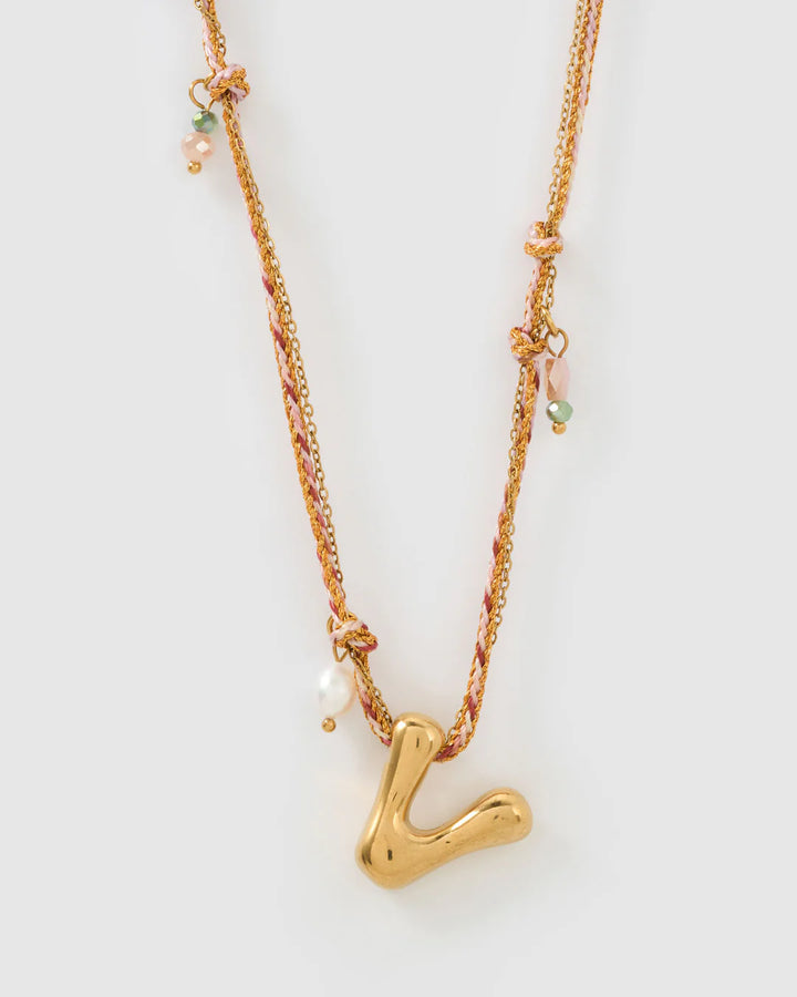 ARMS OF EVE BUBBLE LETTER NECKLACE: BLUSH