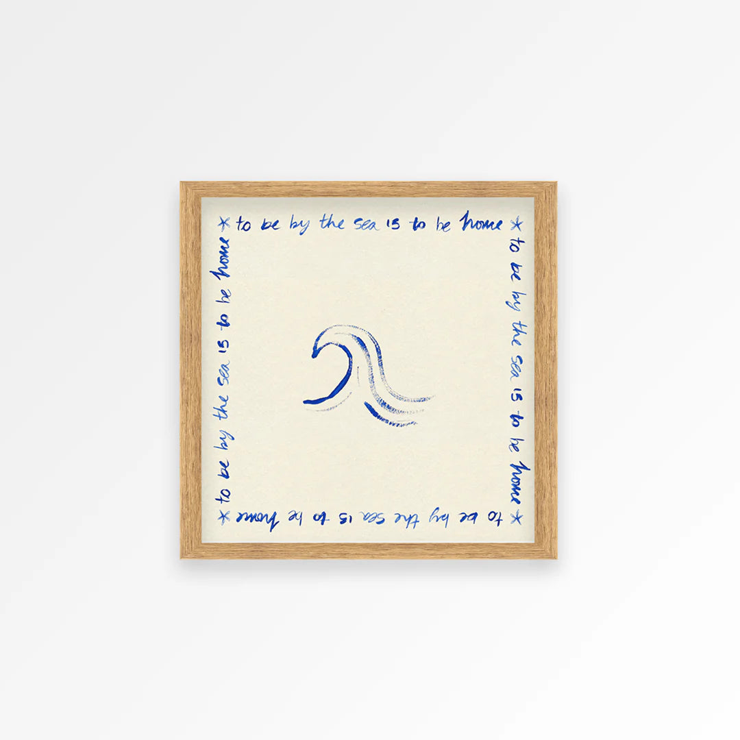 PROPER GOOD BY THE SEA QUOTE PRINT: 30CM SQUARE/OAK FRAME