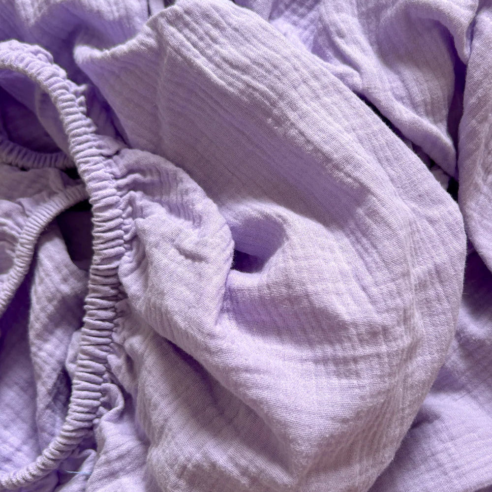 WORN CURATIONS BABY MUSLIN COT SHEET: LAVENDER
