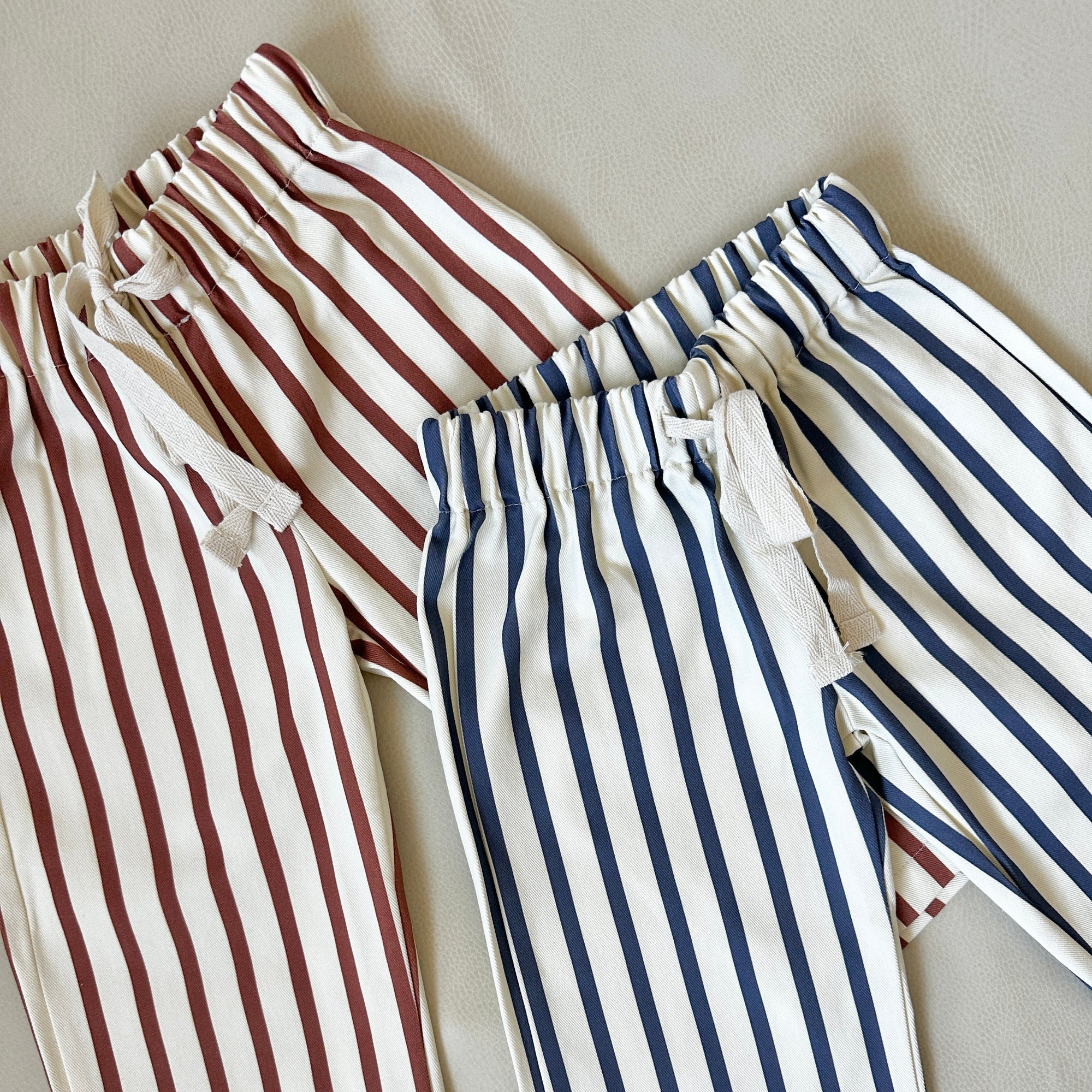 TINY TROVE BILLIE STRIPE COTTON PANTS: CREAM/ BLUE STRIPE