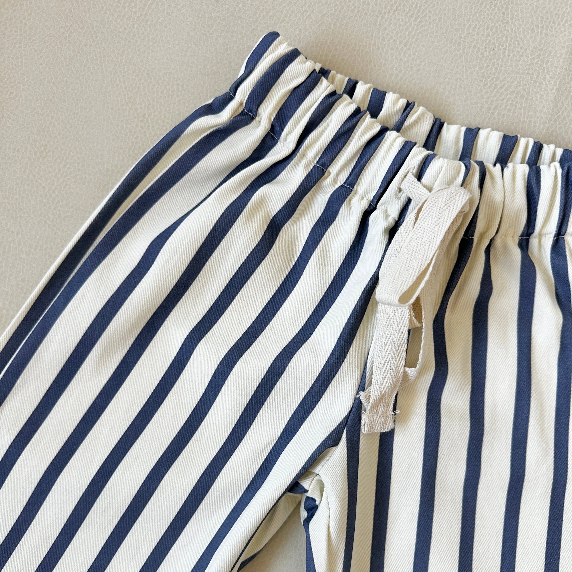 TINY TROVE BILLIE STRIPE COTTON PANTS: CREAM/ BLUE STRIPE