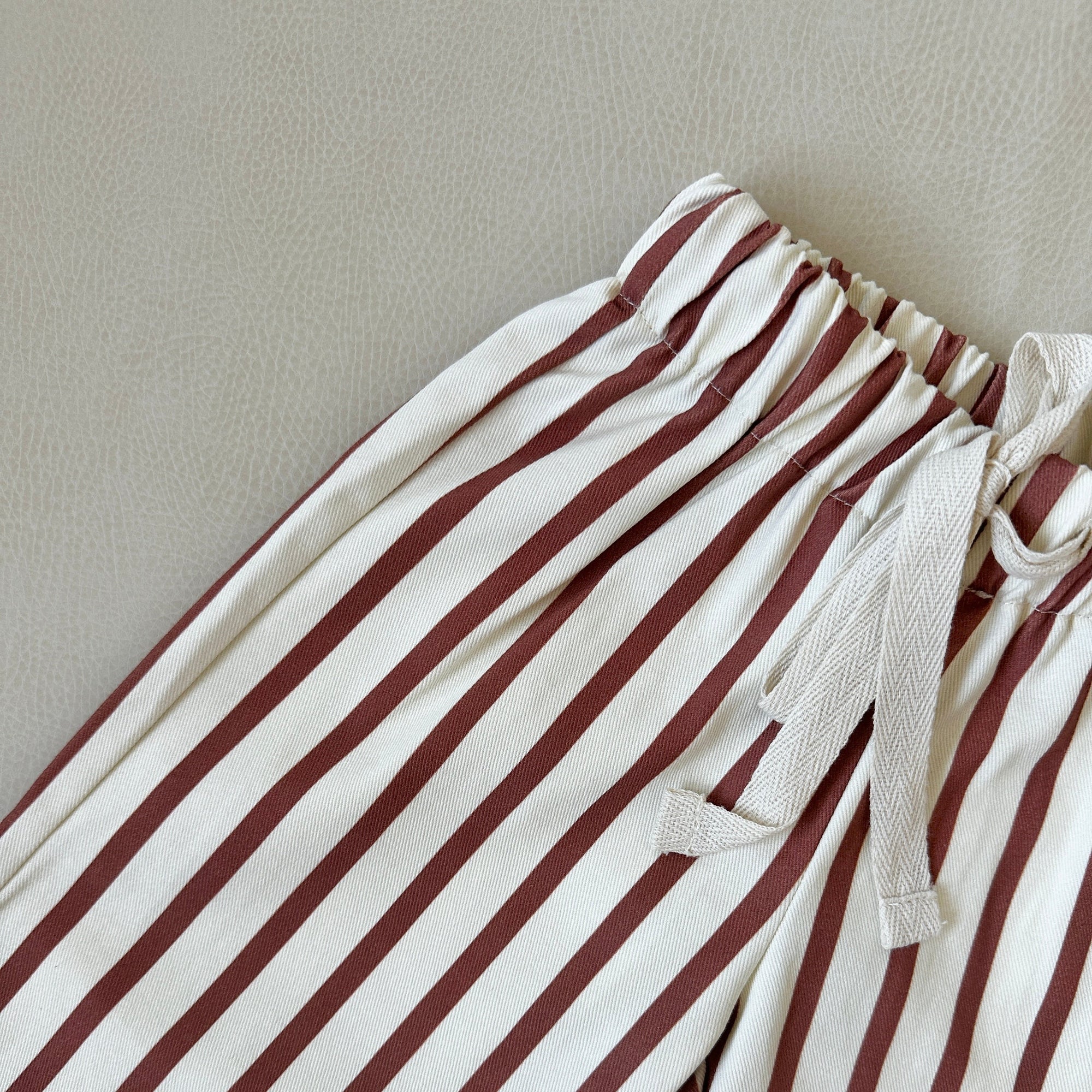 TINY TROVE BILLIE STRIPE COTTON PANTS: CREAM/ MAROON STRIPE