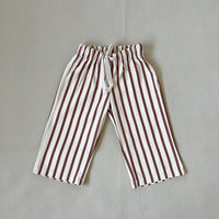 TINY TROVE BILLIE STRIPE COTTON PANTS: CREAM/ MAROON STRIPE