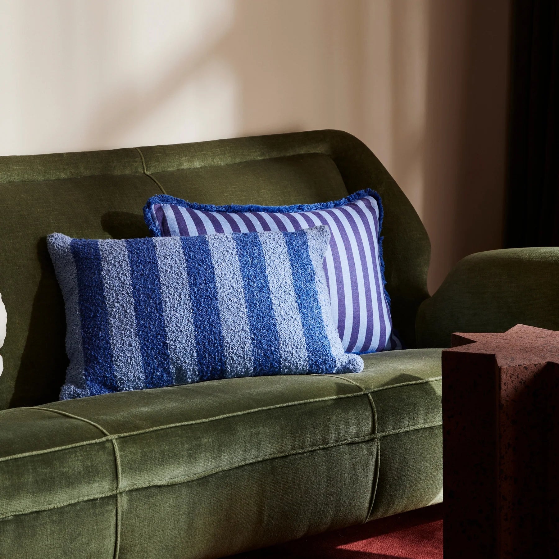 BONNIE AND NEIL THIN STRIPE CUSHION: BLUE/ 60 X 40CM