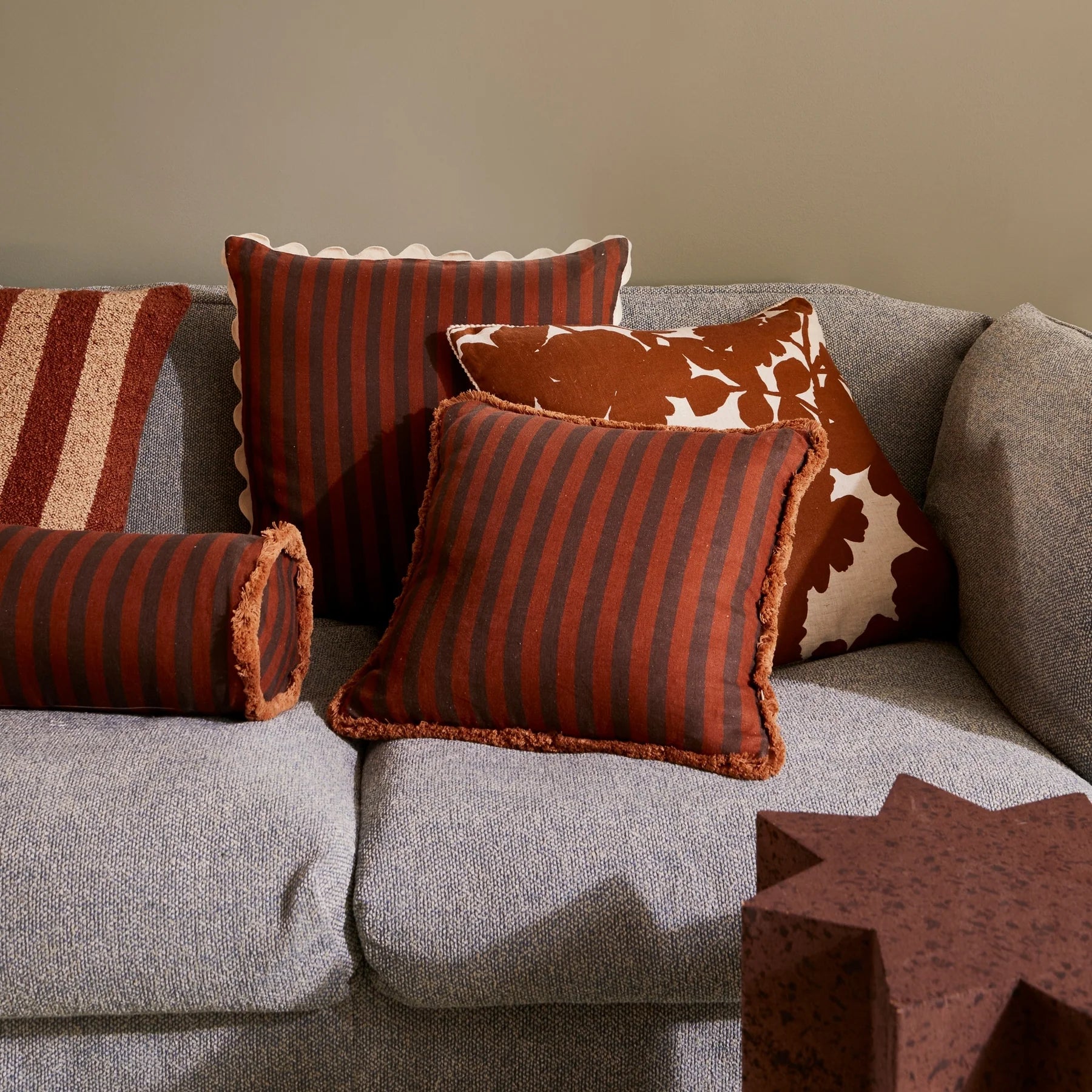 BONNIE AND NEIL THIN STRIPE CUSHION: CHOCOLATE