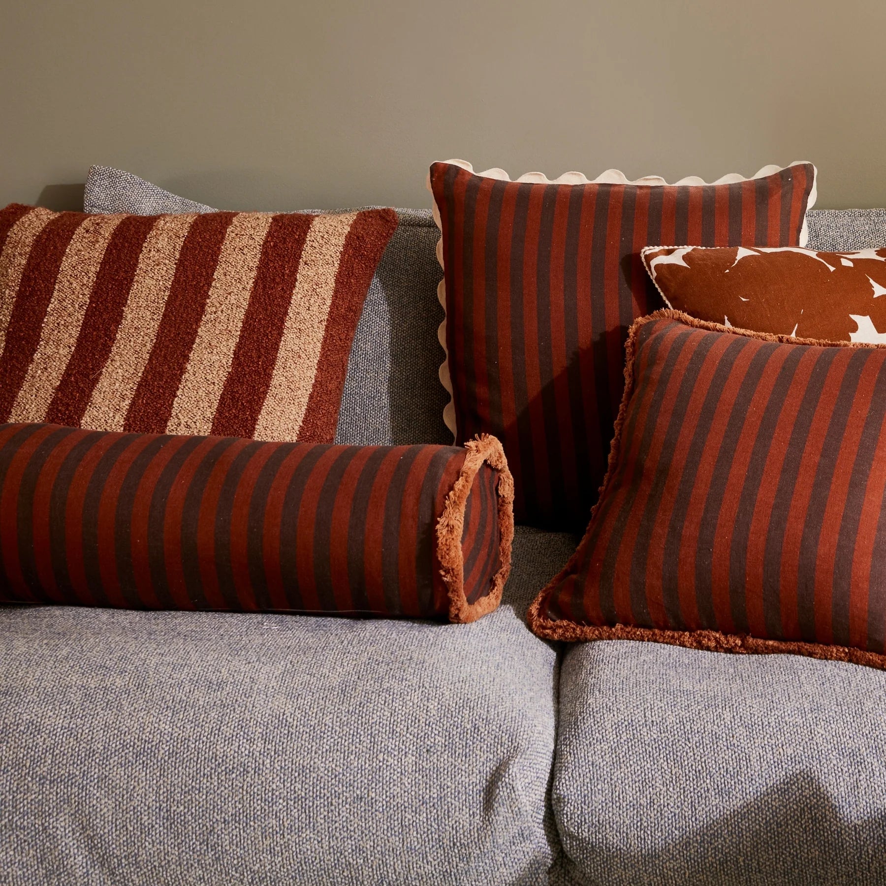 BONNIE AND NEIL THIN STRIPE BOLSTER CUSHION: CHOCOLATE