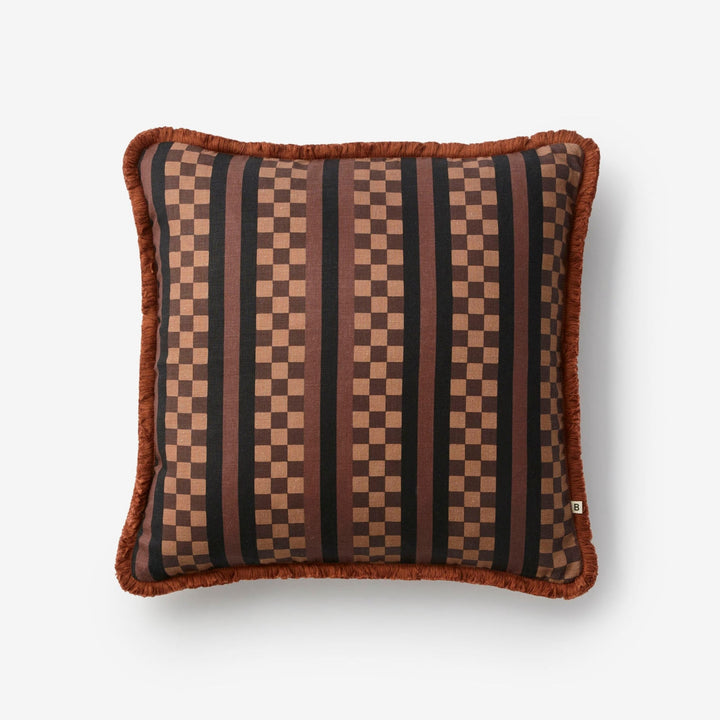 BONNIE AND NEIL MARCO TILE CUSHION: CHOCOLATE/50CM