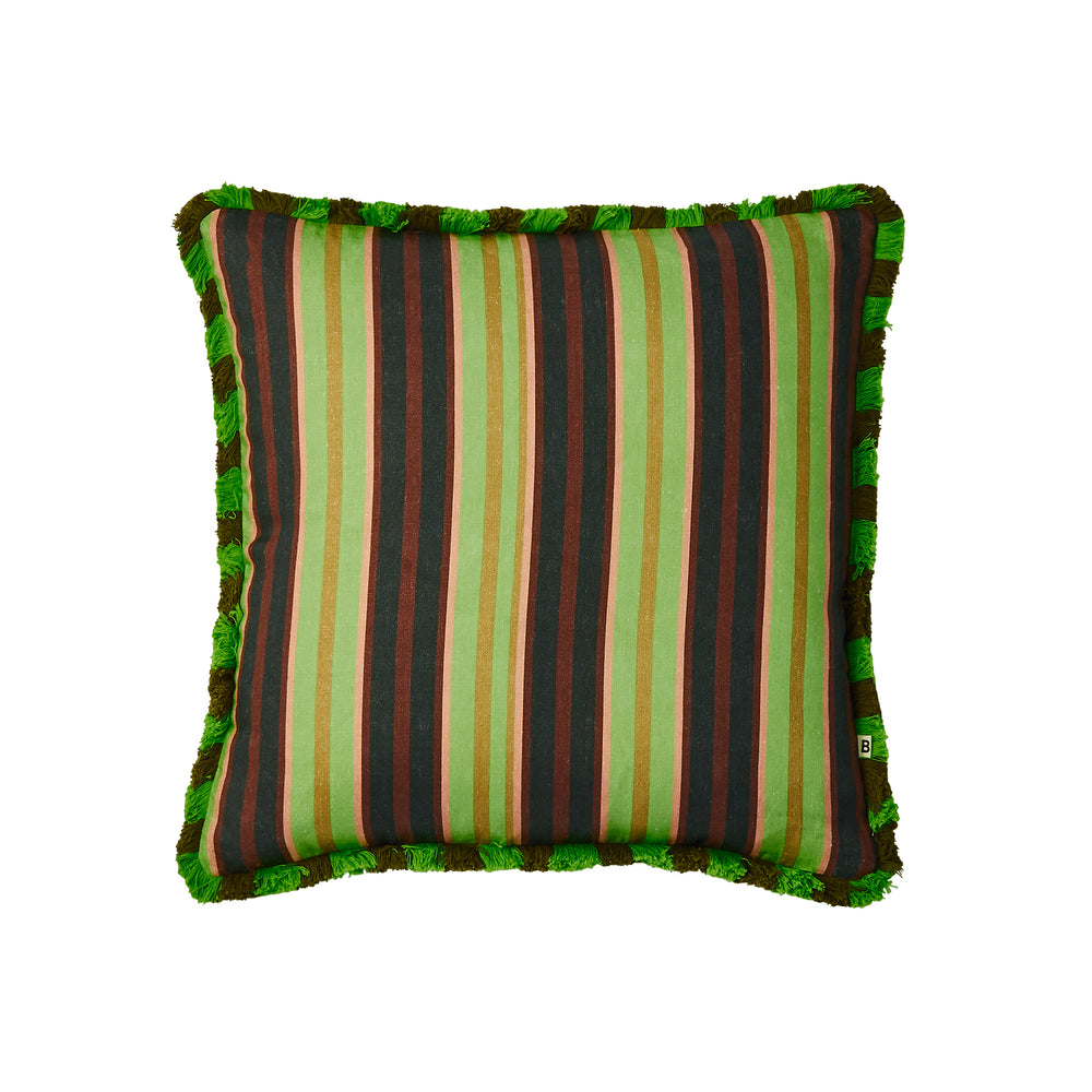 Bonnie and Neil Suiting Stripe Cushion Emerald 50cm - linen cushion