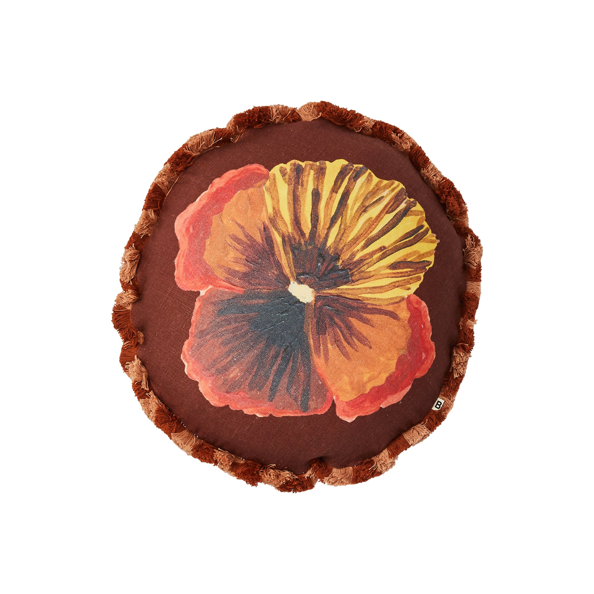 BONNIE AND NEIL WILD PANSY ROUND CUSHION: CHOCOLATE/ 45CM