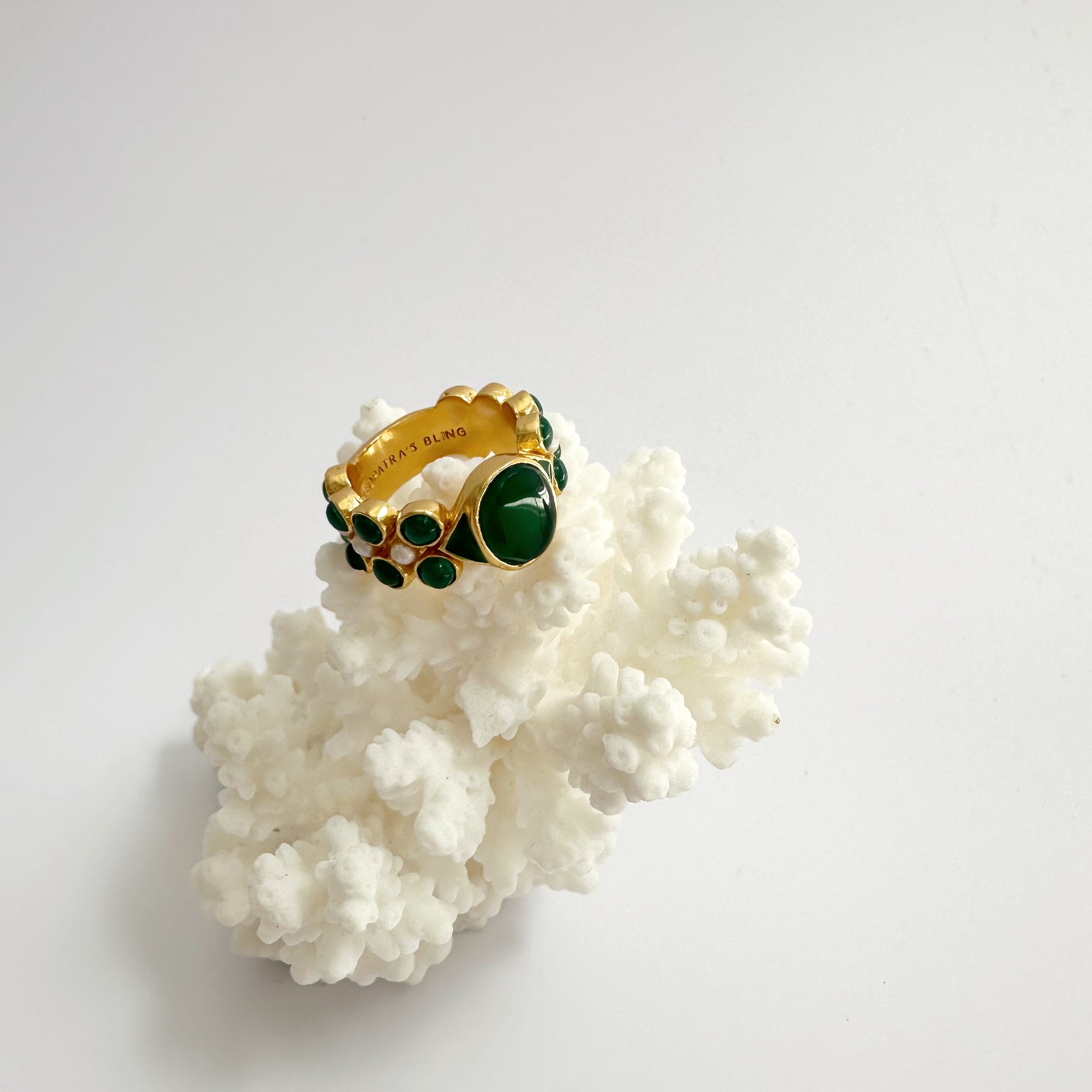 CLEOPATRA'S BLING JATAMANSI RING WITH AGATE AND FRESHWATER PEARL
