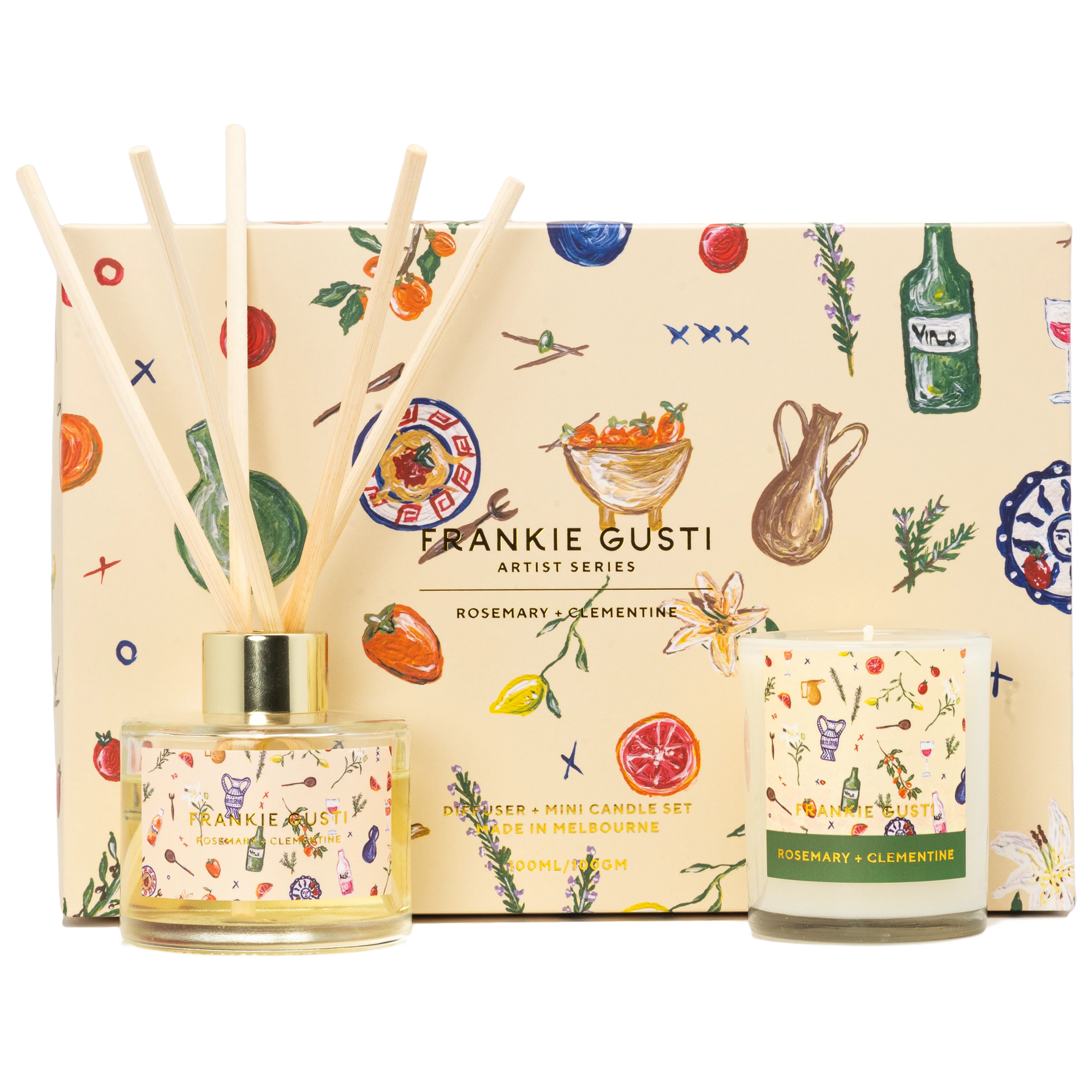 FRANKIE GUSTI ARTIST SERIES DUO CANDLE + DIFFUSER: ROSEMARY + CLEMENTINE