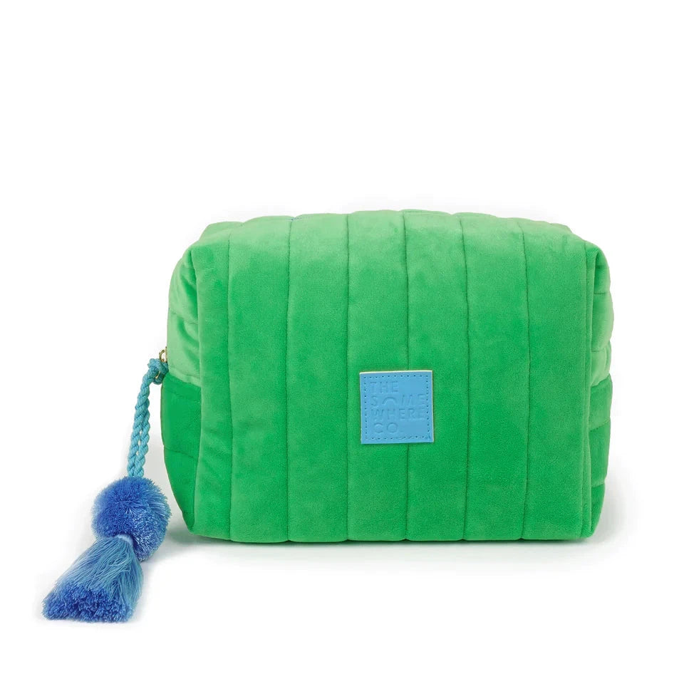 THE SOMEWHERE CO VELVET COSMETIC POUCH: GREEN