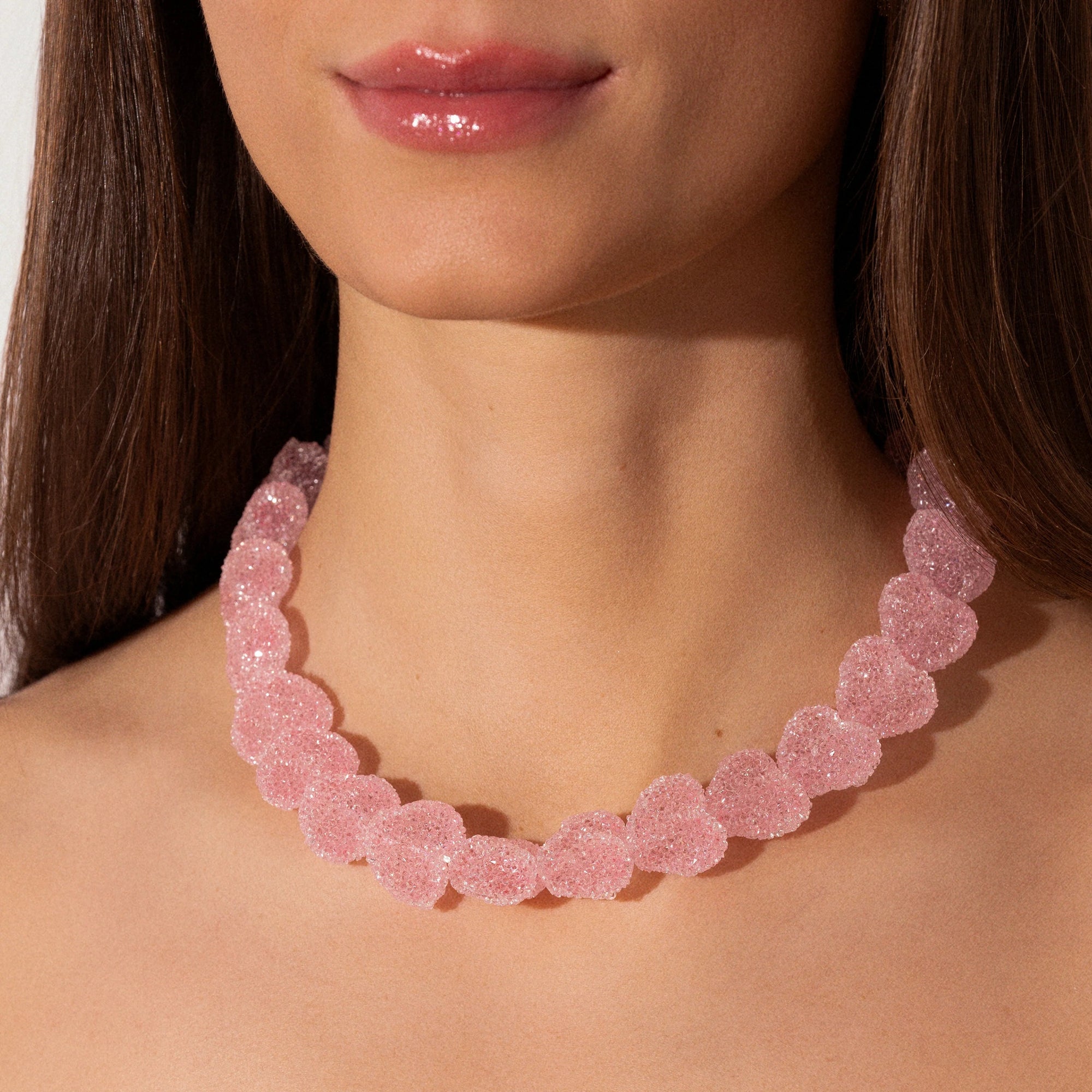 CRYSTAL HAZE JELLY HEART NECKLACE: BABY PINK