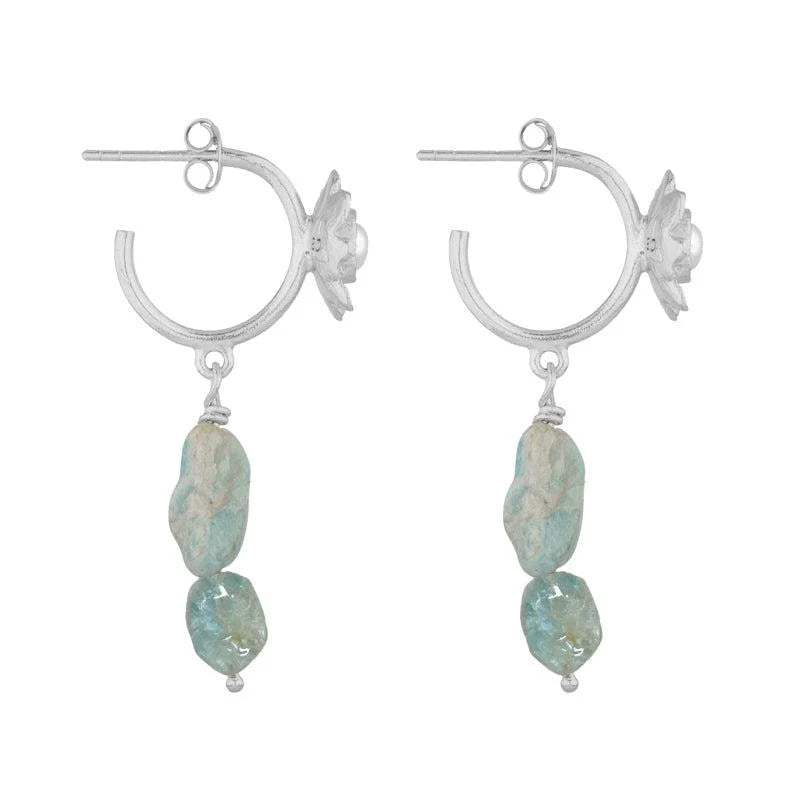 CLEOPATRA'S BLING PERDITA EARRINGS W AQUAMARINE & PEARL: SILVER