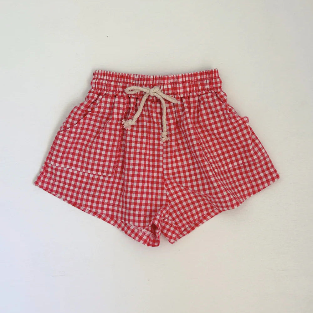 WORN CURATIONS CHECKY POCKET SHORTS: CHILLI