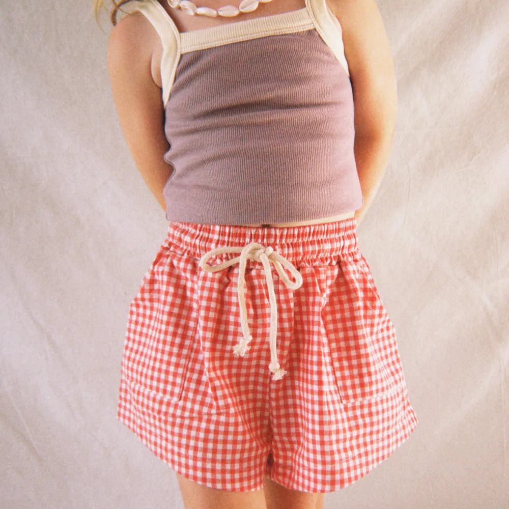 WORN CURATIONS CHECKY POCKET SHORTS: CHILLI