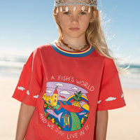 SPICY DUGONG KIDS FISH LIFE TEE: RED