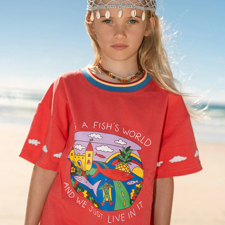 SPICY DUGONG KIDS FISH LIFE TEE: RED