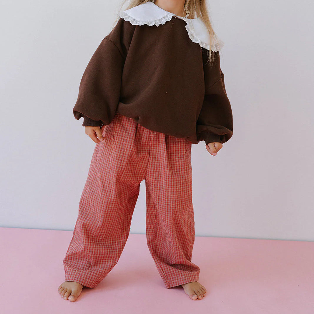 LENN LABEL COTTON CHECK PANT: PINK