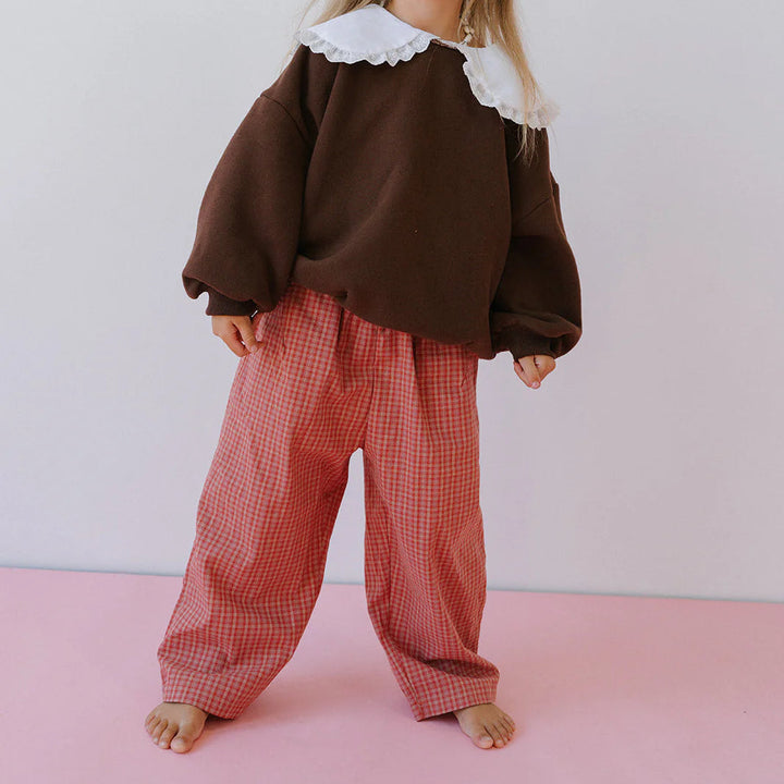 LENN LABEL COTTON CHECK PANT: PINK