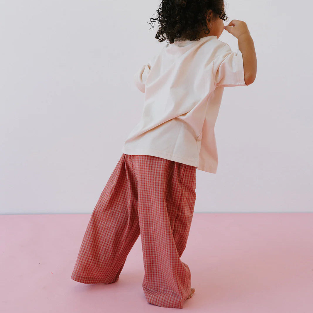 LENN LABEL COTTON CHECK PANT: PINK
