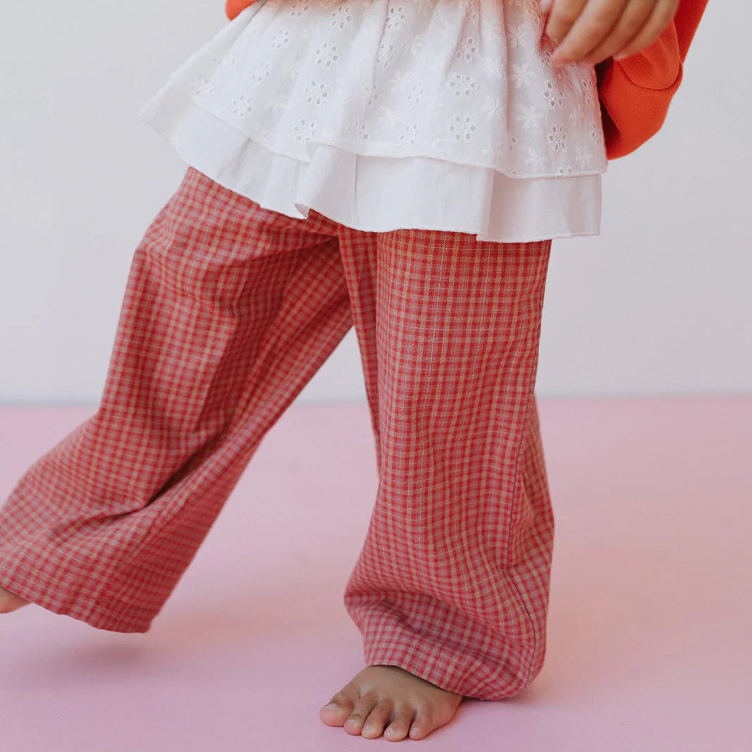 LENN LABEL COTTON CHECK PANT: PINK